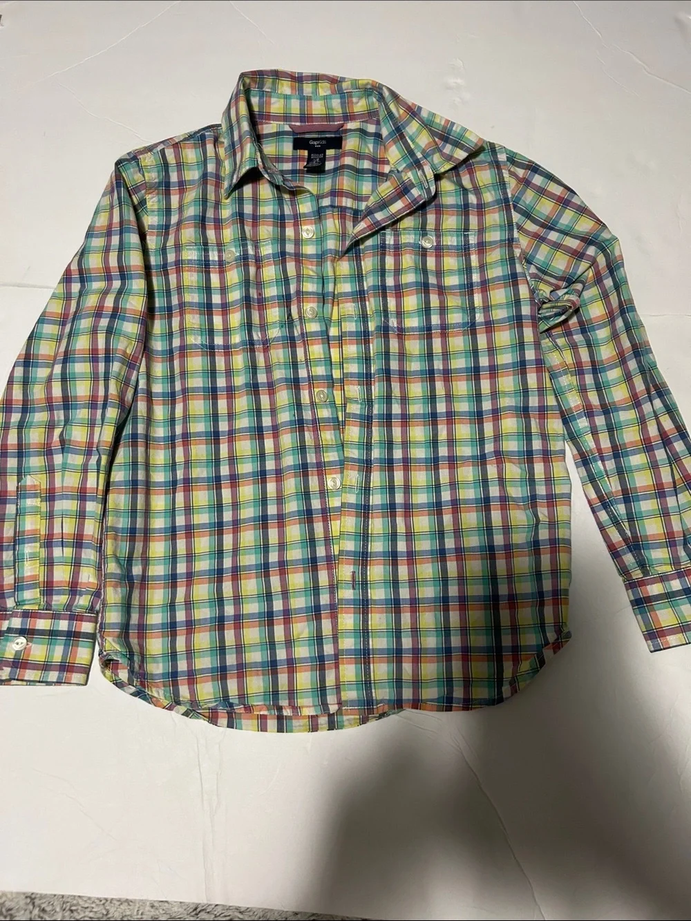 GAP Men's Plaid Button-Down Shirt in Green, Blue, Yellow